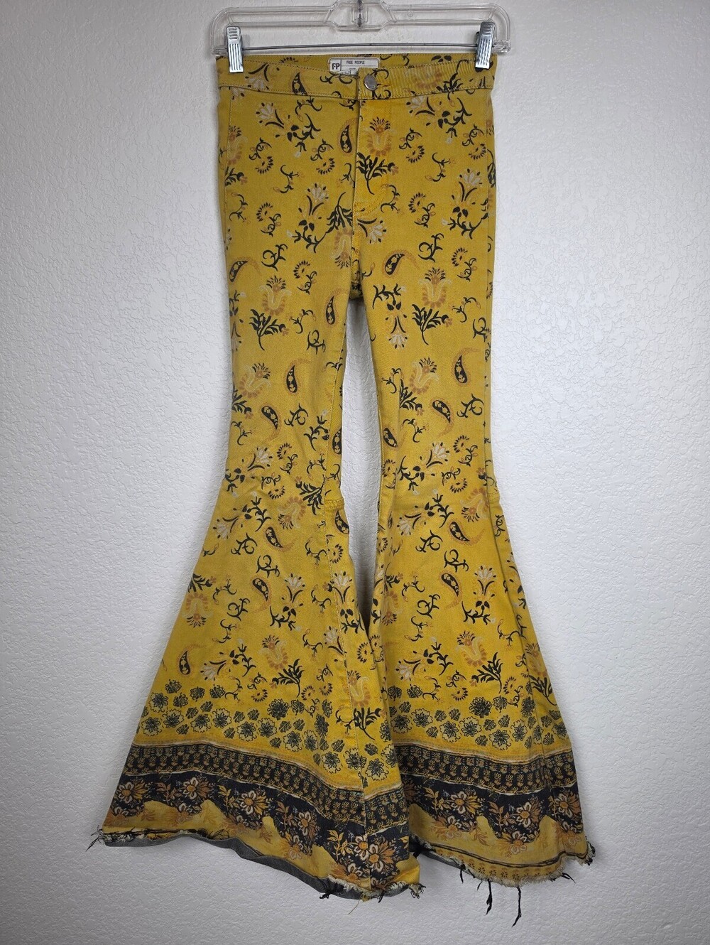 Free People Yellow Floral Flared Jeans W24